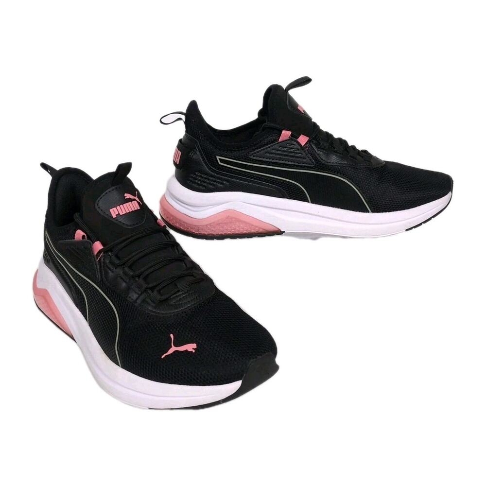 PUMA Amplifier Lace Up Athletic Sneakers Black Pink White Mesh Upper Women's 11